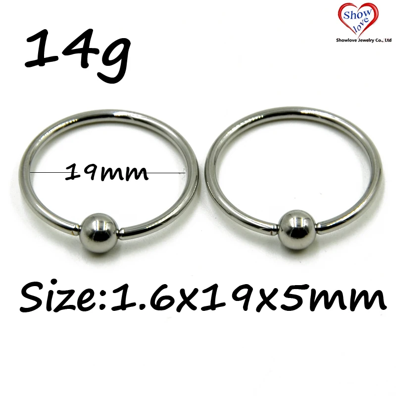 Showlove-10pcs Large Size Surgical Steel Captive Bead Lip Rings Nose Piercing Hoochie Hoop Stretched Ears Earring In Tunnel