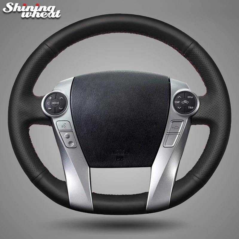 

Shining wheat Black Leather Car Steering Wheel Cover for Toyota Prius 2009-2015 Aqua 2014-2015