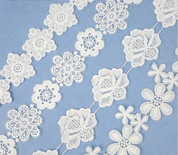 10Yards Flower Lace Trim White Lace Fabric For Wedding Dress Embroidered Applique Patch