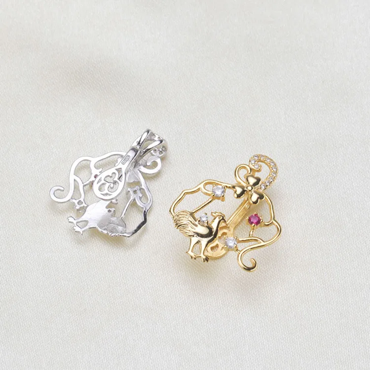 

S925 Sterling Silver Rooster Design Baroque Pearl Pendant Holder Women DIY Pearl Pendant Settings Silver&Gold Color 3Pcs/Lot