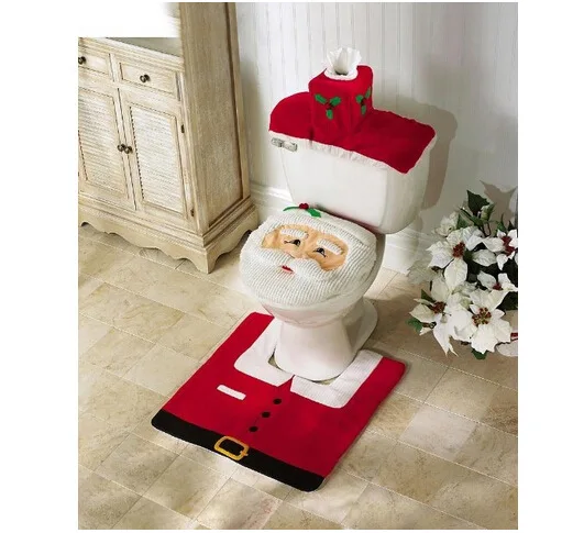 free shipping 3 pcs/set New Year Best Gift Christmas Santa Toilet Seat Cover  Rug Bathroom Set Christmas Decorations for Home