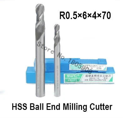 

2PCS lengthening R0.5 high speed steel ball end milling cutter, straight shank white steel cutter, R alloy milling cutter