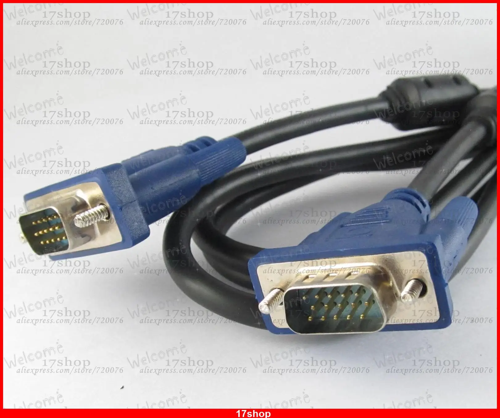 1 Set Monitor VGA SVGA DB15 Male to DB15 Male Cable with 2 Magnetic Rings Black