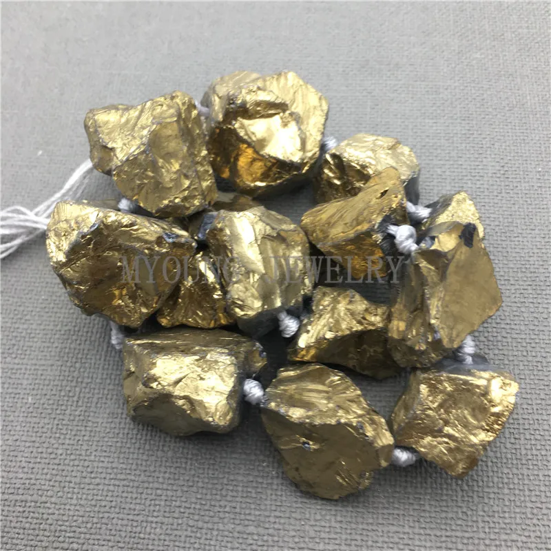 Pure Gold Color Plated Rough Large Natural Crystal Quartz Nugget Beads for Jewelry Making MY0092