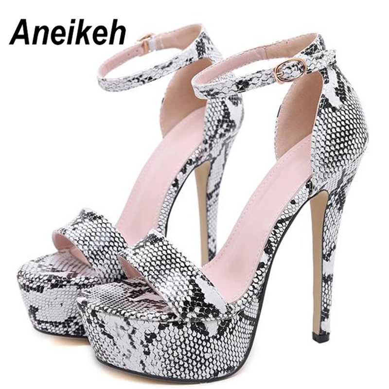 Aneikeh 2024 Serpentine High Heels Sandals Summer Sexy Ankle Strap Open Toe Party Dress 14.5CM Platform Gladiator Women Shoes 42