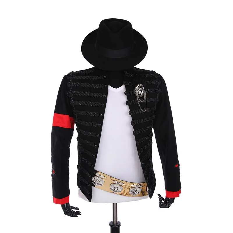 Rare PUNK  Formal dress Classic England Style MJ MICHAEL JACKSON Costume Military Jacket Belt Hat For Fans Imitator Best Gift