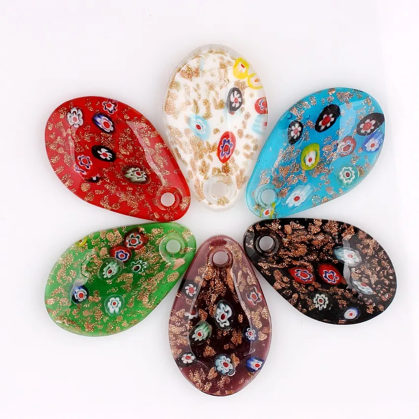 Wholesale 6pcs Handmade Murano Lampwork Glass Mix Color Flowers Drop Pendant Fit Necklace Jewelry Gifts