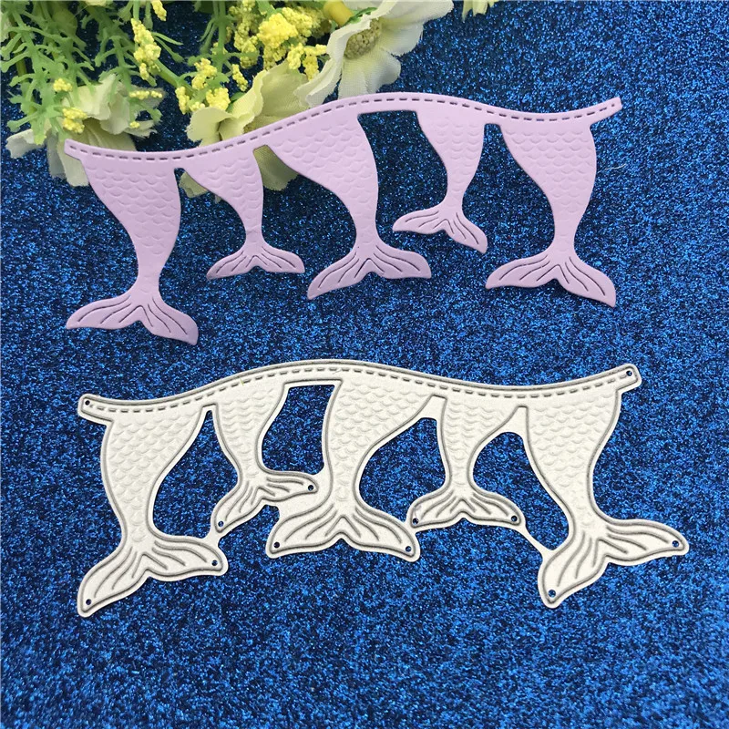 Mermaid Border Borderline 4 Fish Tail Metal Cutting Dies Stencils For DIY Scrapbooking Decorative Embossing Suit Paper Cards Die