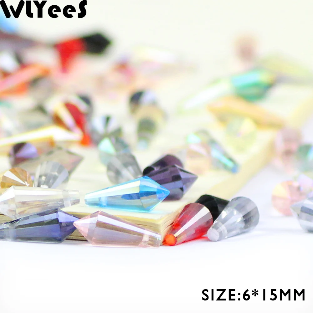 WLYeeS 6*15mm Cone Austrian crystal beads 50pcs/lot Water droplets shape glass Loose Spacer Bead For Jewelry Bracelet Making DIY