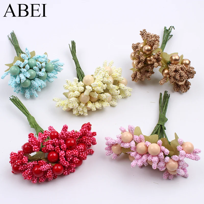 20pcs/lot Berries Foam Flower Artificial Cherry Flower Bouquet for Christmas Wedding Home Decoration Handmade Garland Wreath