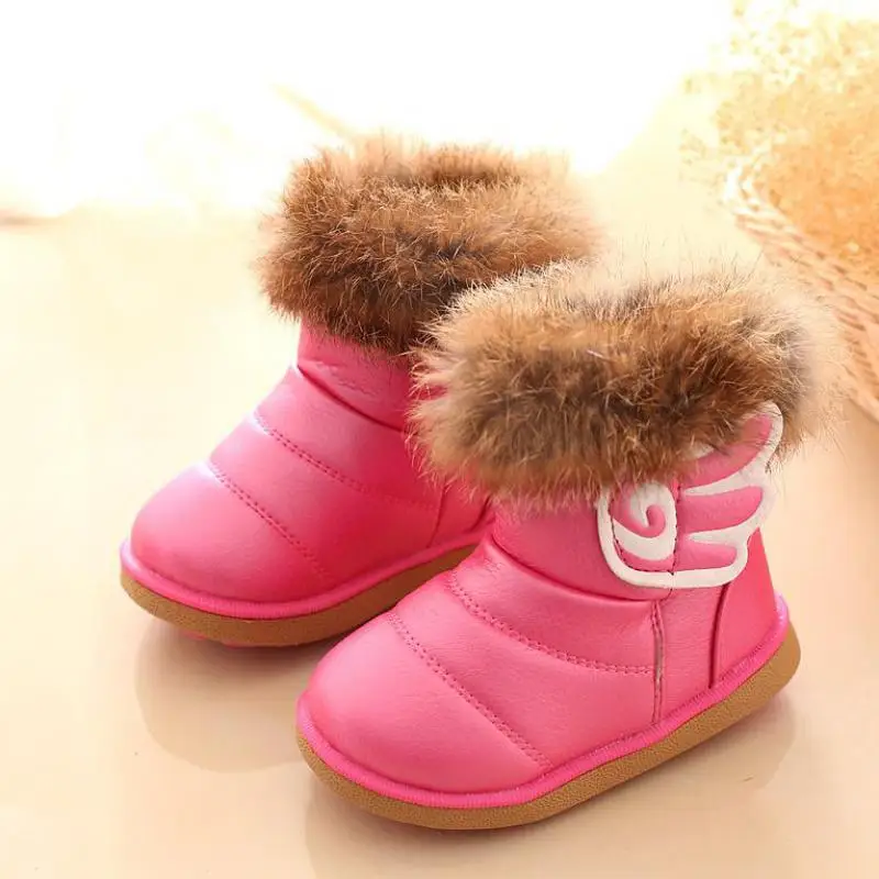 0-5y Kids Snow Boots Winter Girls Pu Children\'s Shoes Hook&Loop Solid Color Fur ADD WOOL WARM Fanshion Brand FOOTWEAR Y33