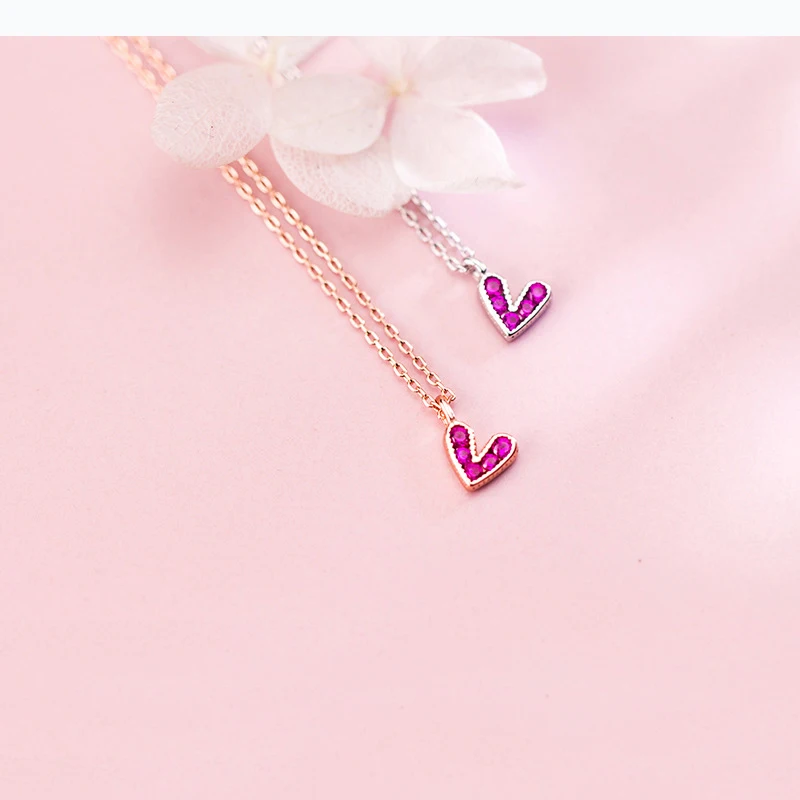 

MloveAcc Real 925 Sterling Silver Necklaces & Pendant Rose Gold Purple Heart Cubic Zircon for Girls Lady Women Necklace Chain