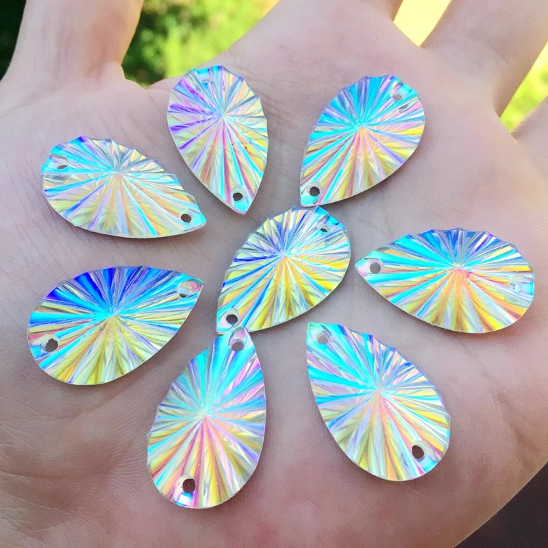 16*28mm Teardrop Resin AB Rhinestones Sewing On Flatback Crystals DIY stick Stones Drop Beads 20 pcs/lot -B14