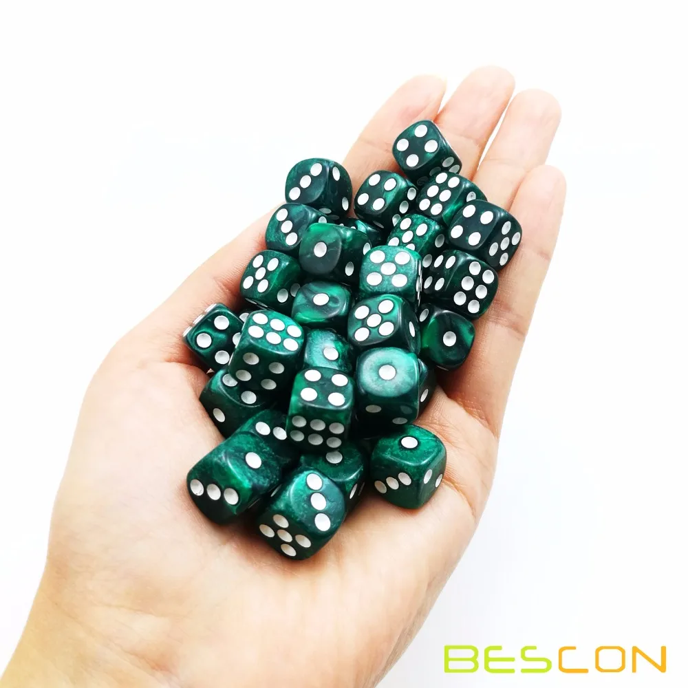 Bescon 12mm 6 Sided Dice 36 in Brick Box, 12mm Six Sided Die (36) Block of Dice, Marble Green