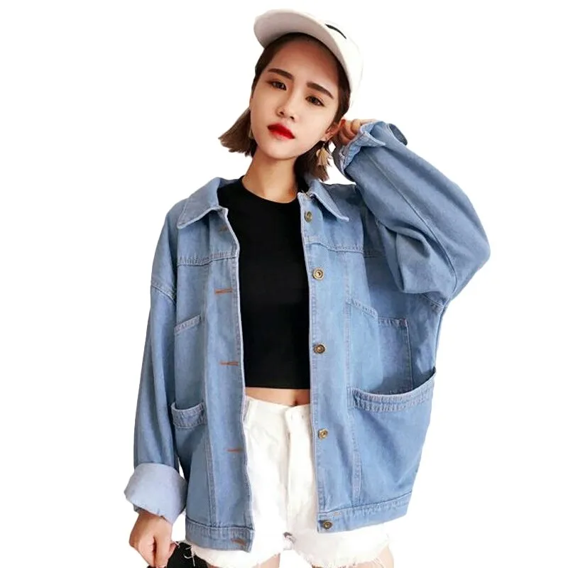 

Vintage Basic Cotton Denim Autumn Jeans Oversize Jacket Women Solid Casual Loose Female Coat Jackets Coats Outerwear