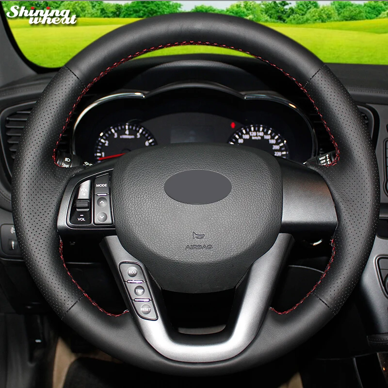 

Shining wheat Black Genuine Leather Steering Wheel Cover for Kia K5 2011 2012 2013 Kia Optima