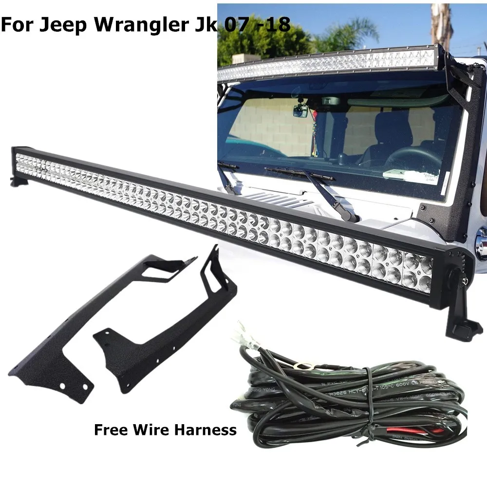 Offroad 52 Inch 300W LED Light Bar With JK Windshield Mounting Brackets For Jeep Wrangler JK 07-18