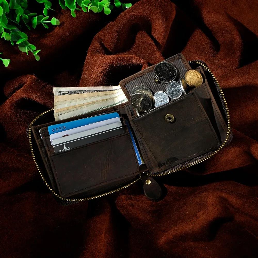 Mężczyźni skóra bydlęca pionowa Bifold Casual Designer wielofunkcyjna krótka karta Cash etui na monety Fahion Zipper Around torebka portfel 1007