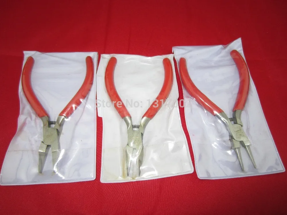 

Free Shipping 3pcs/lot Red Handle Needle Nose Pliers cutter Fit, a whole set Jewelry Handmade 125mm , Jewelry Making Tools