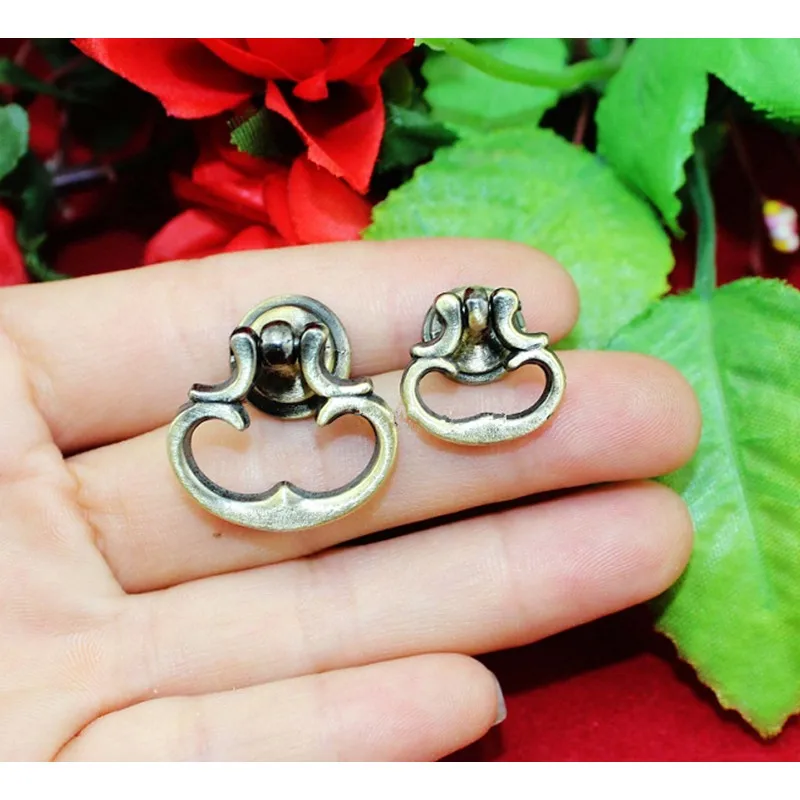 1PC Vintage Alloy Cabinet Mini Handles Furniture Knobs Kitchen Drawer Cupboard Ring Pull Handles Furniture Fittings,Bronze Tone