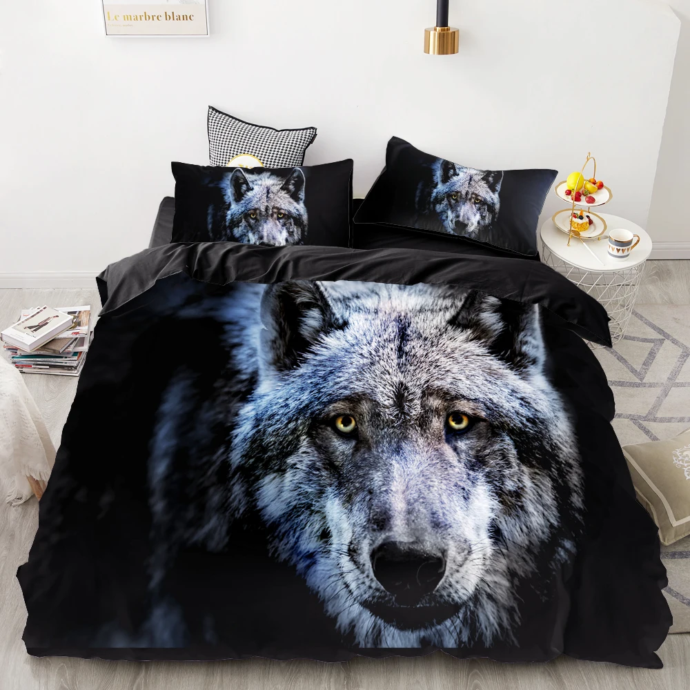 3D Print Bedding Set Custom,Duvet Cover Set King/Europe/USA,Comforter/Quilt/Blanket Cover Set,Animal dream fire wolf Bedclothes