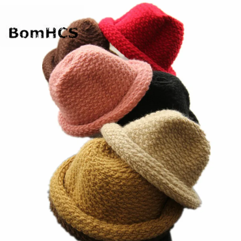 BomHCS Cute Women Dome Curling Meatball Hat Autumn Winter Warm Handmade Knitted Beanie Fisherman Hat Formal Hat Cap