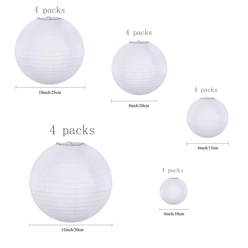 Chinese Paper Hanging Lanterns, Round Paper Lampion for Home Indoor, Wedding Party Decorations, 20 Pack, 4 ”, 6”, 8 ”, 10”, 12”