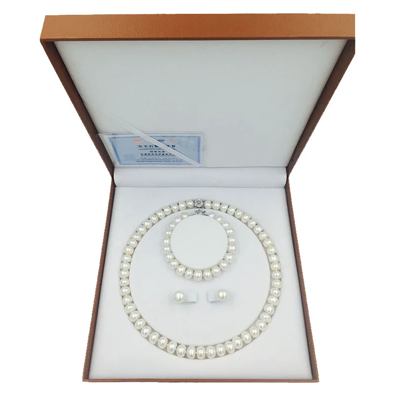 Sinya Freshwater Pearls Beads Necklace Earring Bracelet  Jewelry Set 18inch Length Necklace Pearl dia 9-10mm Hot Sale for Women