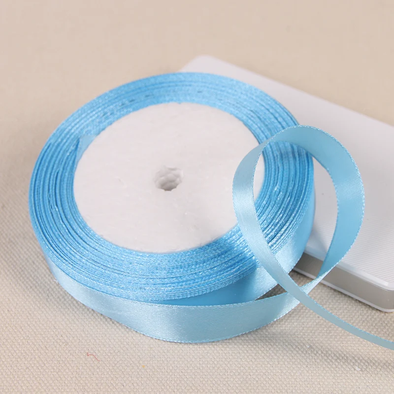 Hot sale Lake Blue Silk Satin Ribbon Wedding Party Decoration Gift Wrapping Christmas New Year Apparel Sewing Fabric gift Ribbon