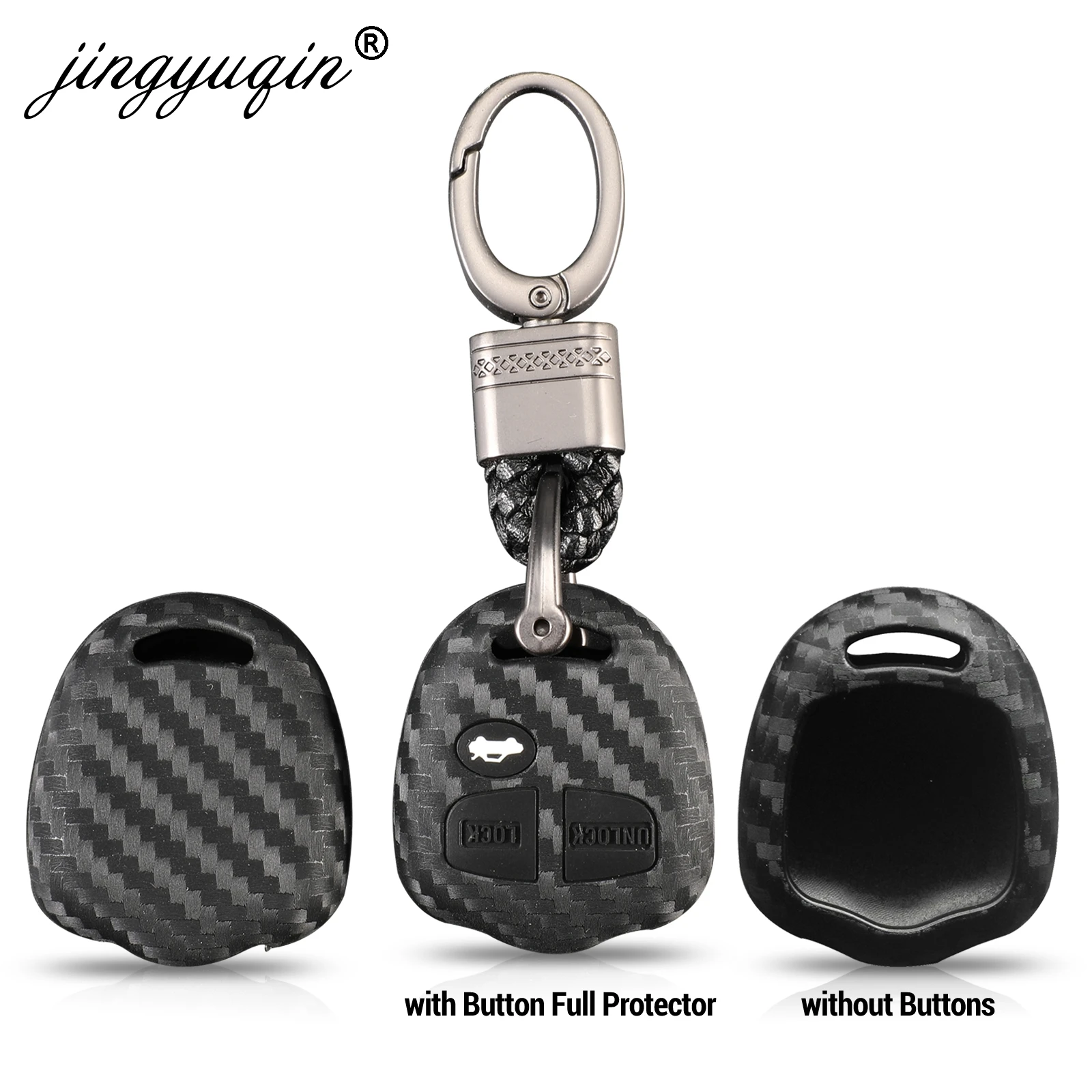 jingyuqin Silicone Key Protective Cover Car Key Carbon Case for Mitsubishi Outlander Colt LANCER Grandis Pajero Braid Keychain