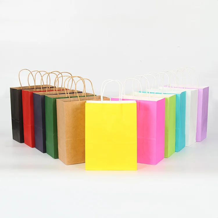 10pcs Multicolor Paper Bag with Handles 21x15x8cm DIY Multifunction Festival Gift Bag Wedding Party Gift Kraft Paper Bags