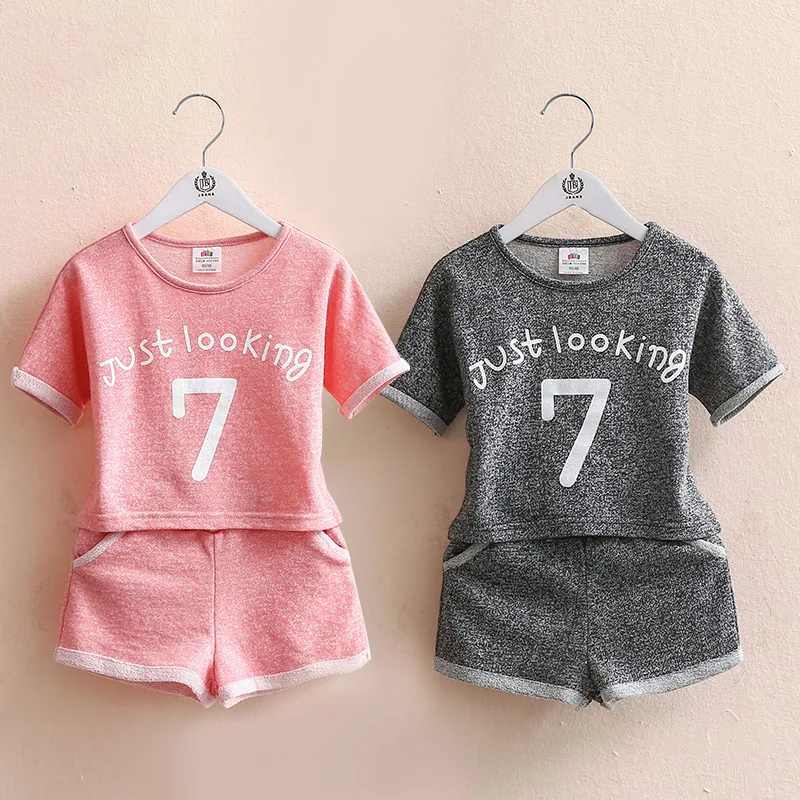 2024 Summer New 2 3 4 5 6 8 10 Years Baby Clothing Number Letter Print Short Sleeve T-Shirt+Shorts Kids Girl Sports 2 Pieces Set