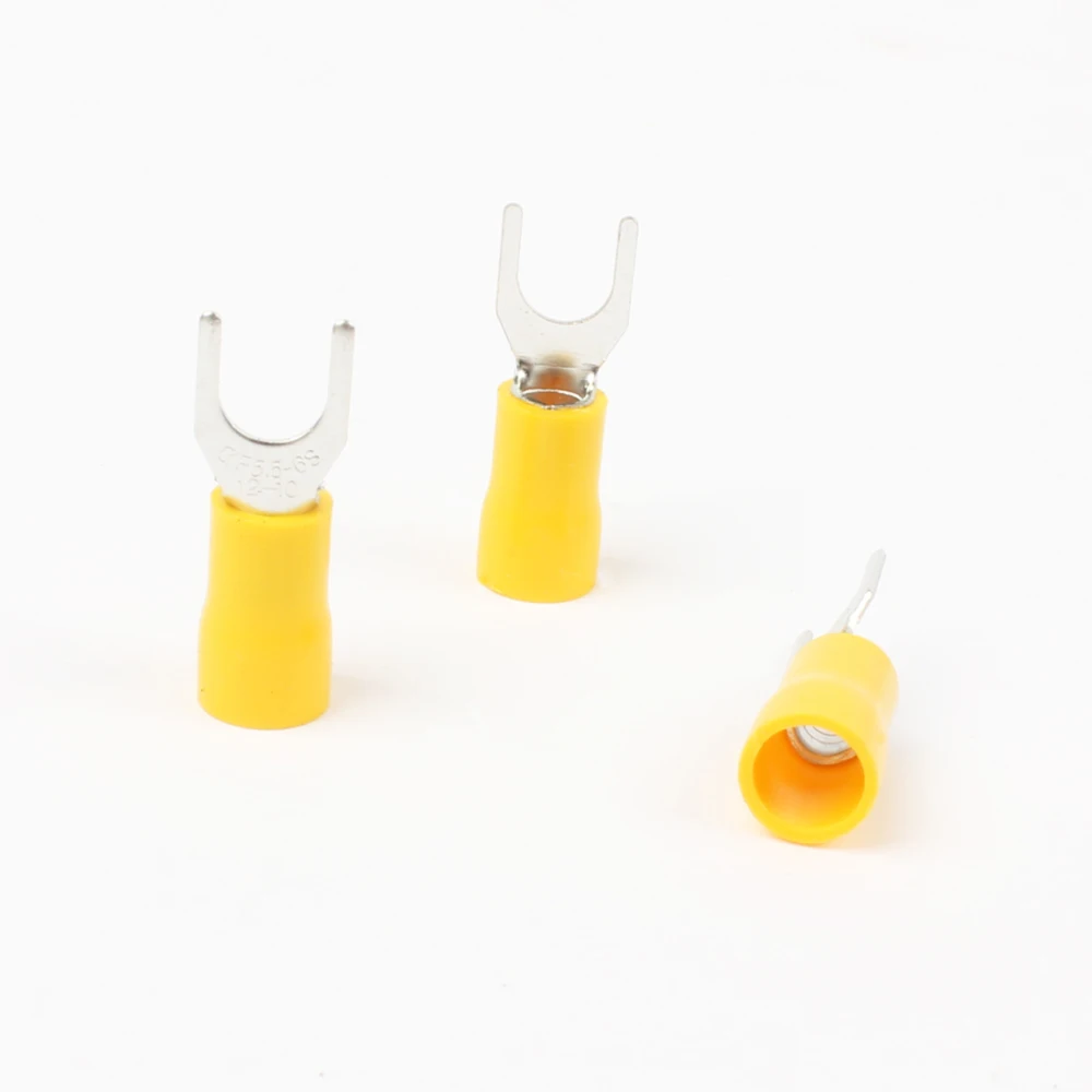 50PCS SV5.5-6 Yellow Furcate terminals Cable Wire Connector 16~14AWG Yellow Furcate Fork Spade Crimp Terminals