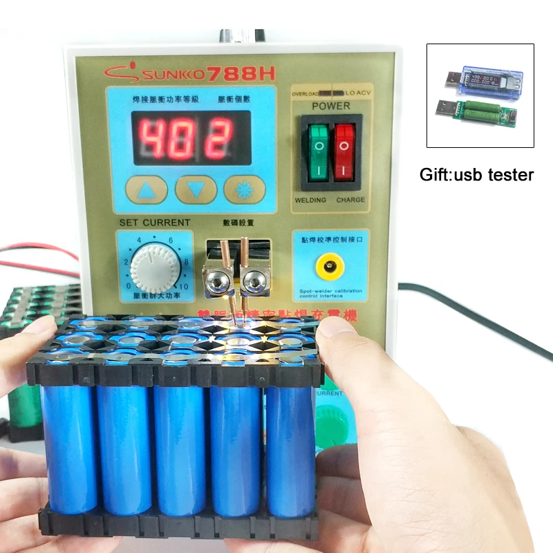 SUNKKO 788H spot welding Pulse Battery Spot Welders LED lighting 18650 Lithium battery charging + Battery tester 110V 220V weld