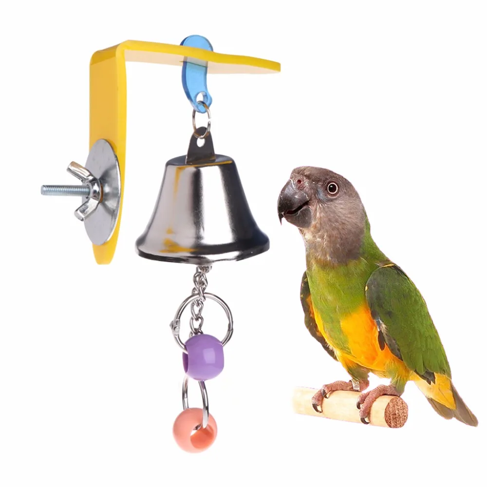 Parrot Bell Toys Birds Chewing Hanging Swing Cage Toy Bite Accessories Parakeet Beads Cockatiel Play Pet Bird Supplies Random