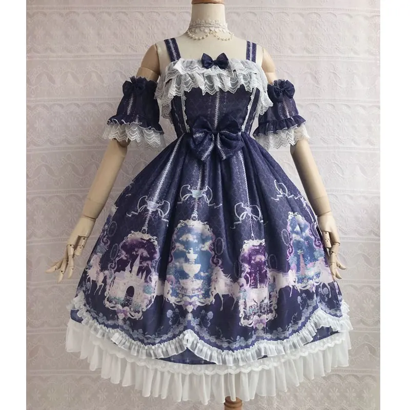 Unicorn's Secret Garden ~ Sweet Printed Lolita JSK Dress w. Detachable Sleeves by Yiliya