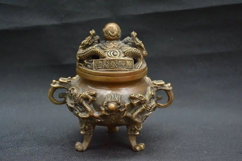 

Collectable Old Ming Dynasty Copper Incense Stove \ Censer,Nine dragon,with mark, Free Shipping