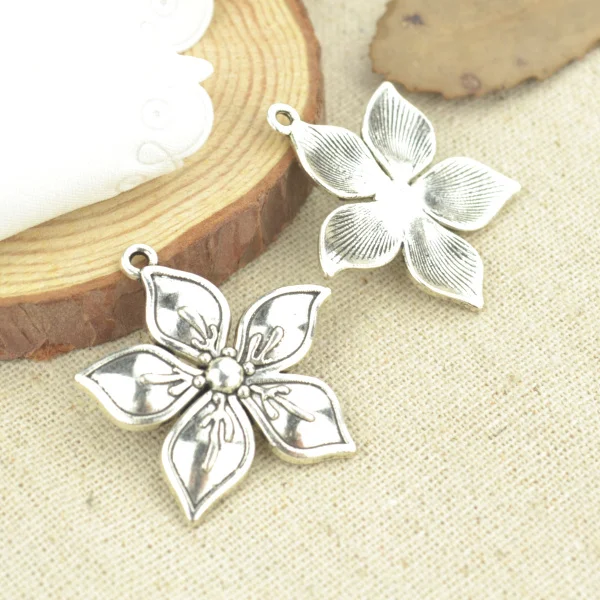 7 Pcs 33*32 mm Antique Silver color Tone  flower Charms DIY Jewelry Making Q1122