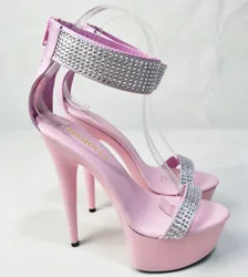 Fashion 17cm thick transparent crystal soles, super high heels women's shoes, stage walk pole dance performance sandals