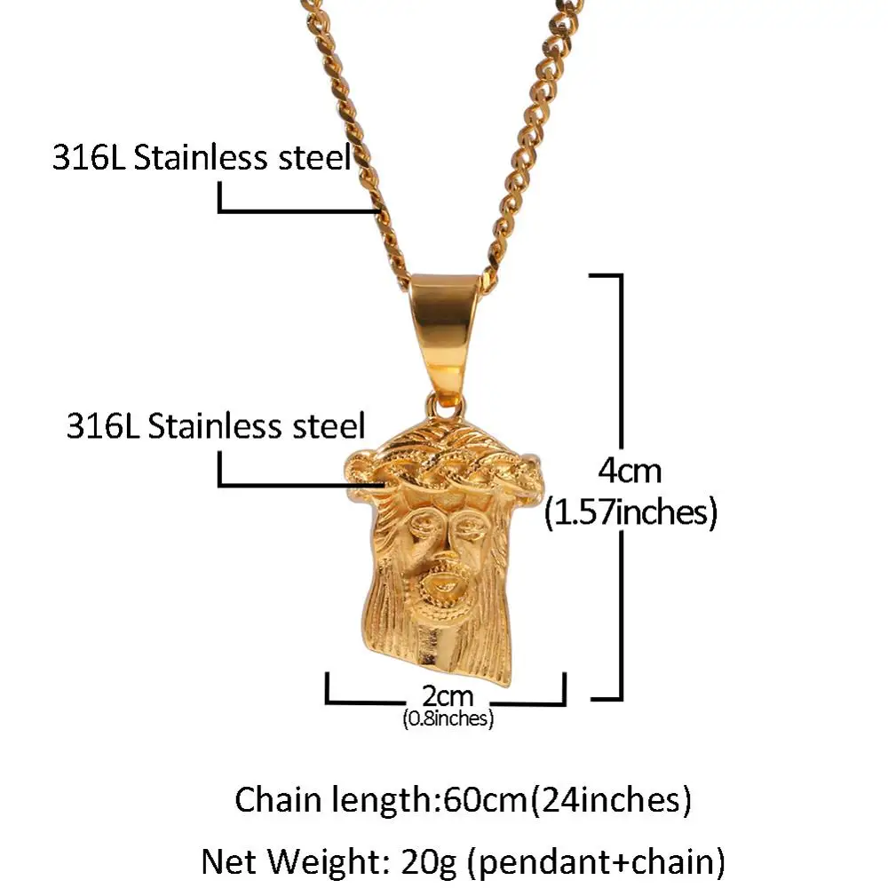 Hip Hop Gold Color 316L Stainless Steel Jesus Piece Pendants Necklaces for Men Jewelry with 24inch cuban chain