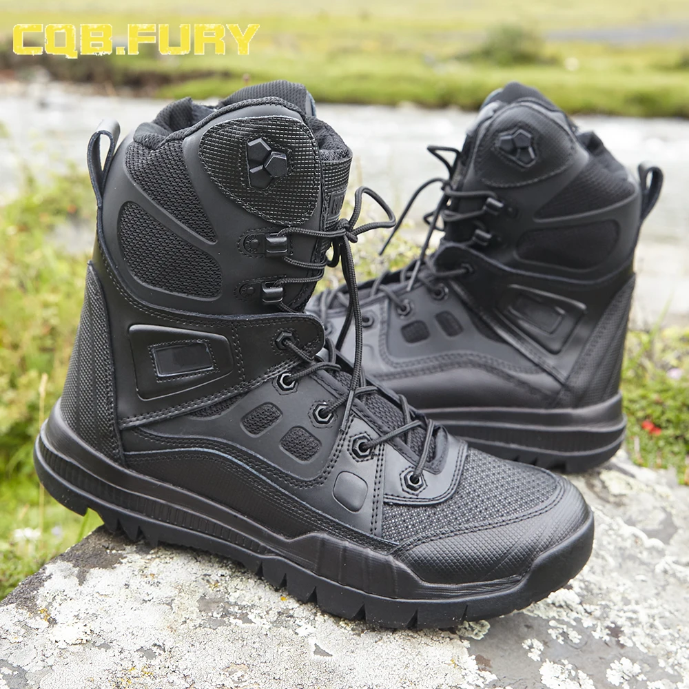 CQB.FURY Mens Black Cow Suede Leather Tactical Wearable Boots Combat Zipper Training Boot Size 38-46