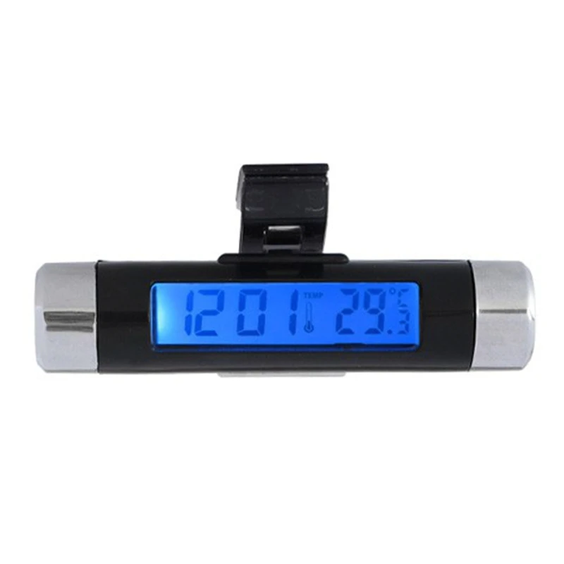 2in1 Car Auto Thermometer Clock Calendar LCD Display Clip-on Digital Blue Green Orange Backlight Automotive Temperature Meter