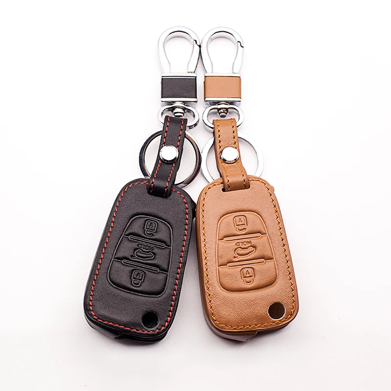 For Kia leather key cover for Kia RIO K2 K5 for Hyundai i20 i30 i35 iX20 iX35 3 button Fold Remote car keys cover accessories