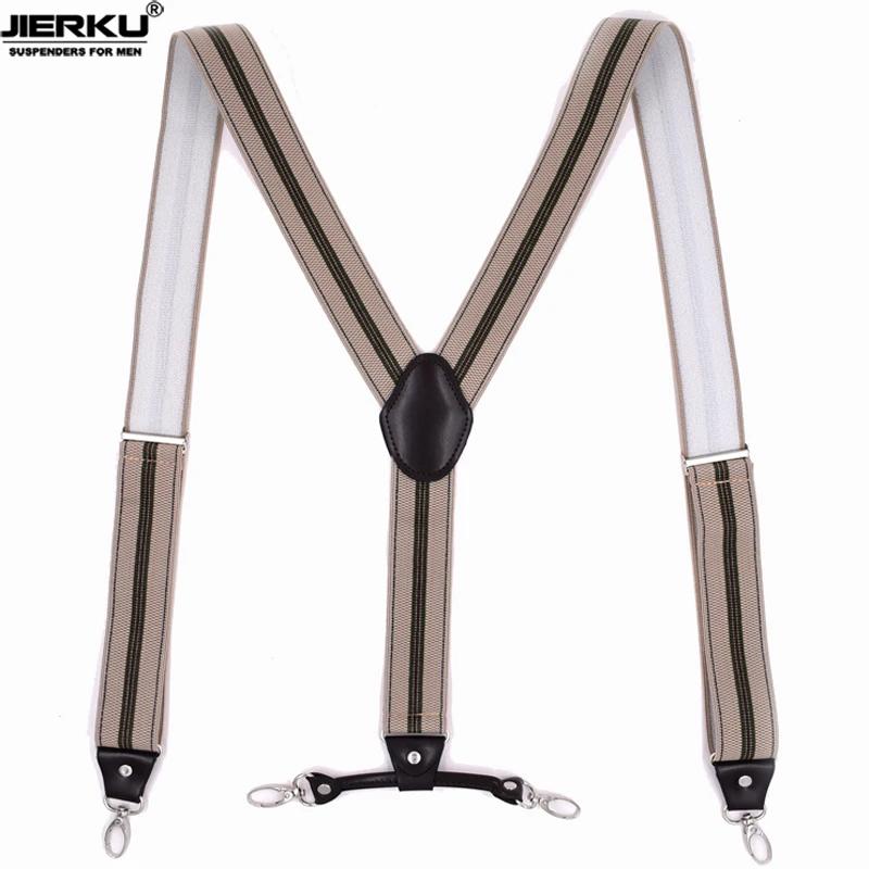 JIERKU Suspenders Man's Braces Hanging buckle Suspensorio Brown Leather Fashion Trousers Strap Father/Husband's Gift 3.5*120cm