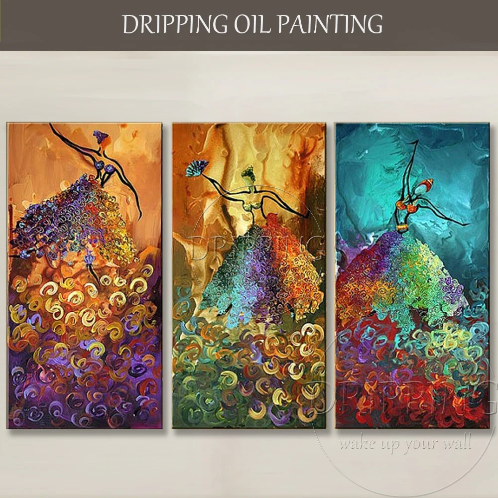 

Pure Hand-painted High Quality Abstract Dancer Oil Painting on Canvas 3 Pieces Wall Art Abstract Dancer Oil Painting for Home