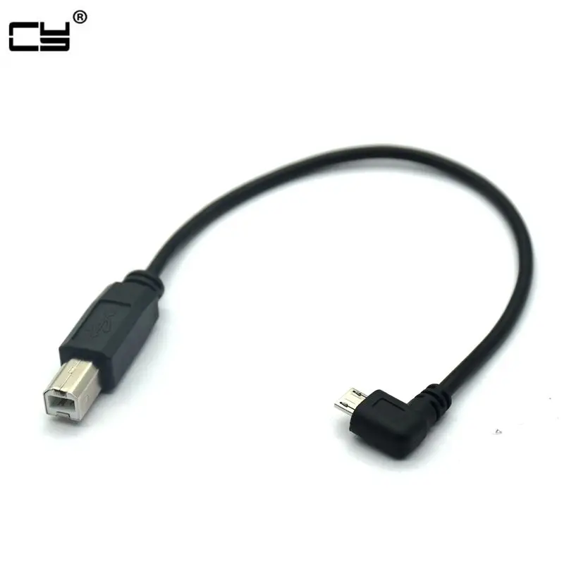 25cm USB 2.0 standard B Male to USB Micro 5 pin 5pin Male Right Angled 90 degree data Cable for tablet HUB hard disk printer