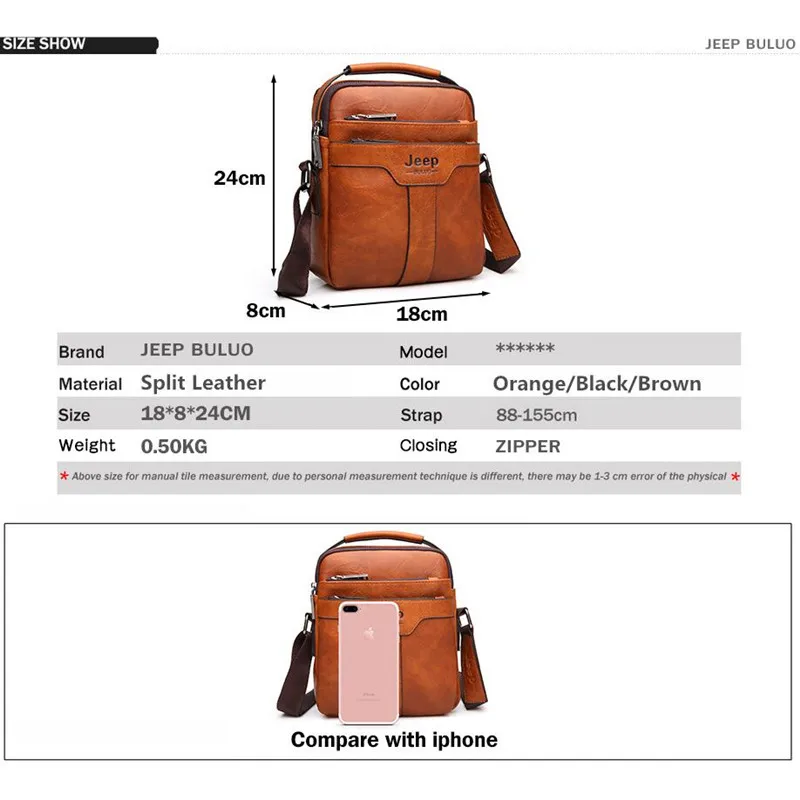 JEEP BULUO Men Messenger Bags Large Capacity Handbag For Man Spliter Leather Shoulder Bag Crossbody Brown Business Male Gifts