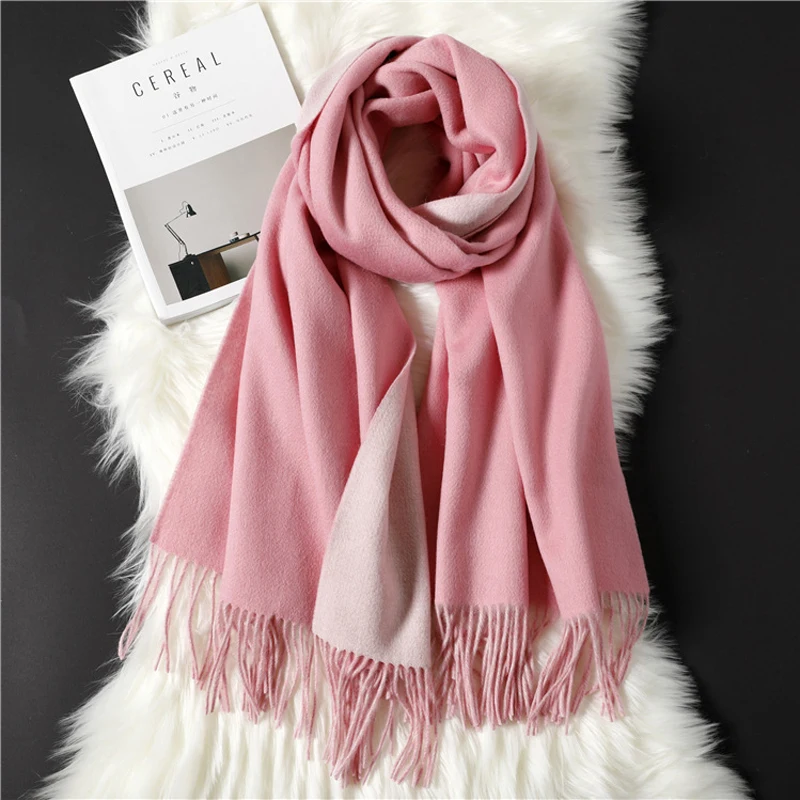 Luna&Dolphin Women European Shawl 180x100cm Virgin Wool Winter Man Scarf Two Side Color  Wool Stole Pashmina Tassles Blanket