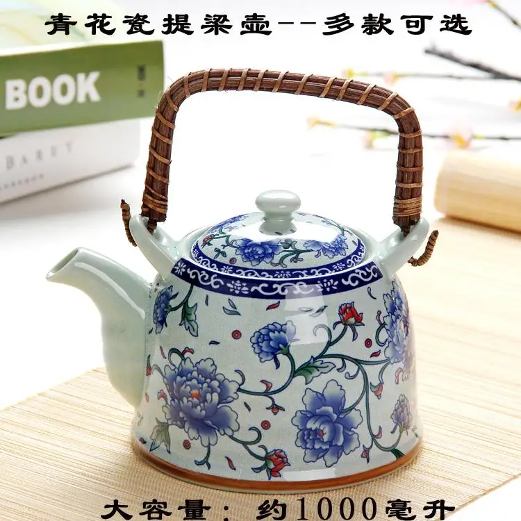 Blue and white porcelain ceramic teapot tea pot large capacity 1000ml retro teapot tea set chinese teaset with filter