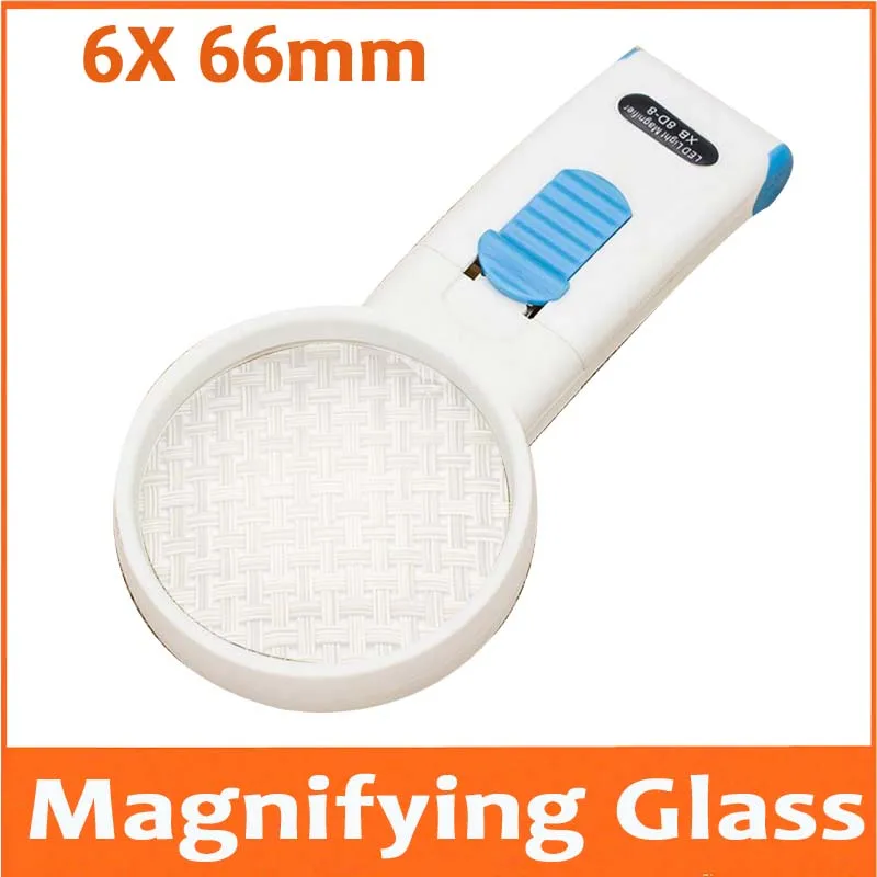 6X 66mm LED Light Magnifier Illuminated jewelry antiques Appreciation Reading Handheld Magnifying Glass for Old Man Children